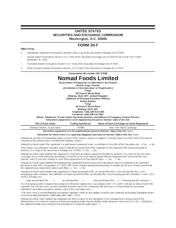Nomad Foods Ltd 2025年年度报告和过渡报告