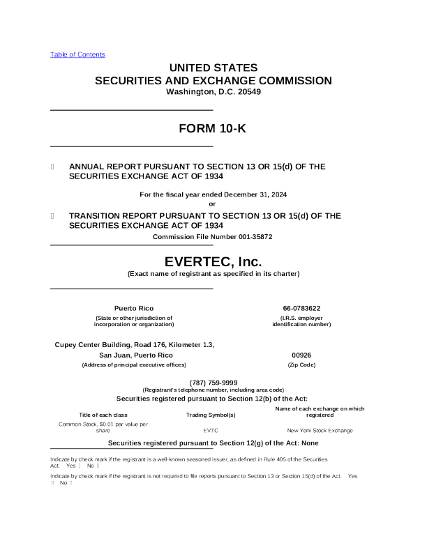 Evertec Inc 2024年度报告