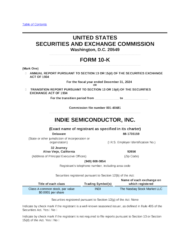 indie Semiconductor Inc-A 2024年度报告
