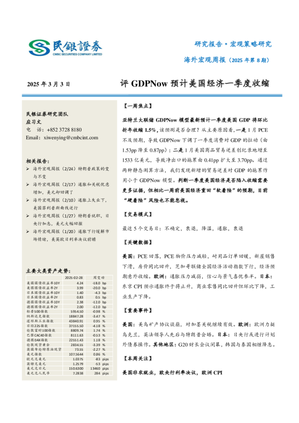 海外宏观周报（2025年第8期）：评GDPNow预计美国经济一季度收缩