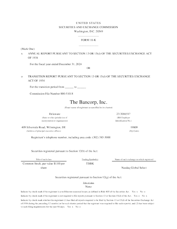 The Bancorp Inc 2024年度报告