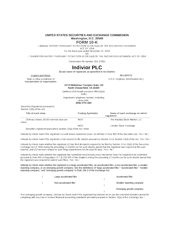 Indivior PLC 2024年度报告