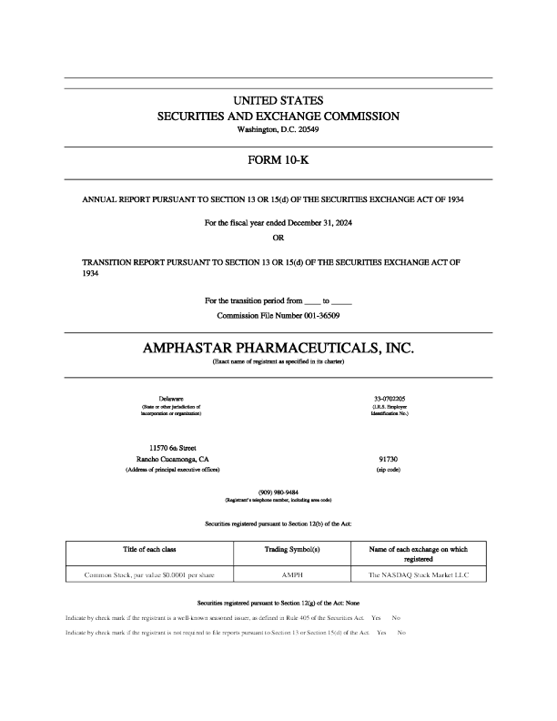 Amphastar Pharmaceuticals Inc 2024年度报告