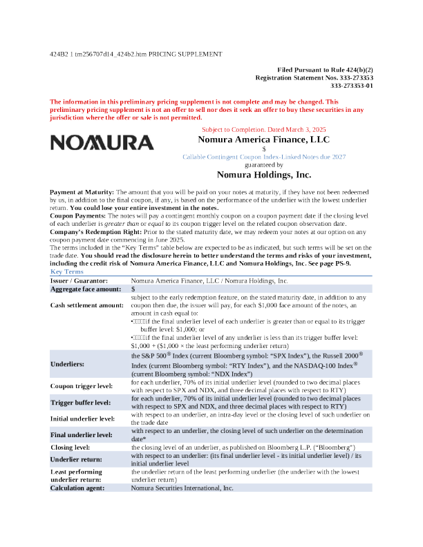 野村控股美股招股说明书(2025-03-03版)