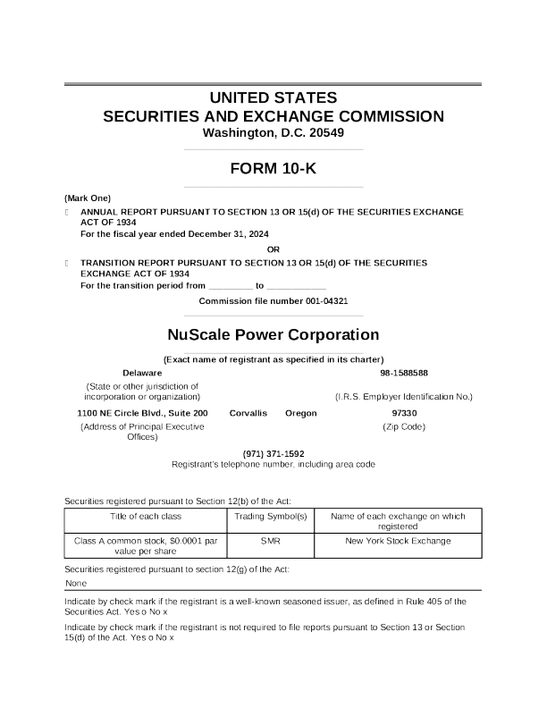 NuScale Power Corp-A 2024年度报告