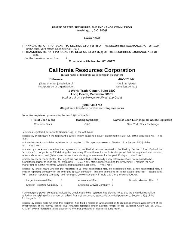 加州资源 2024年度报告