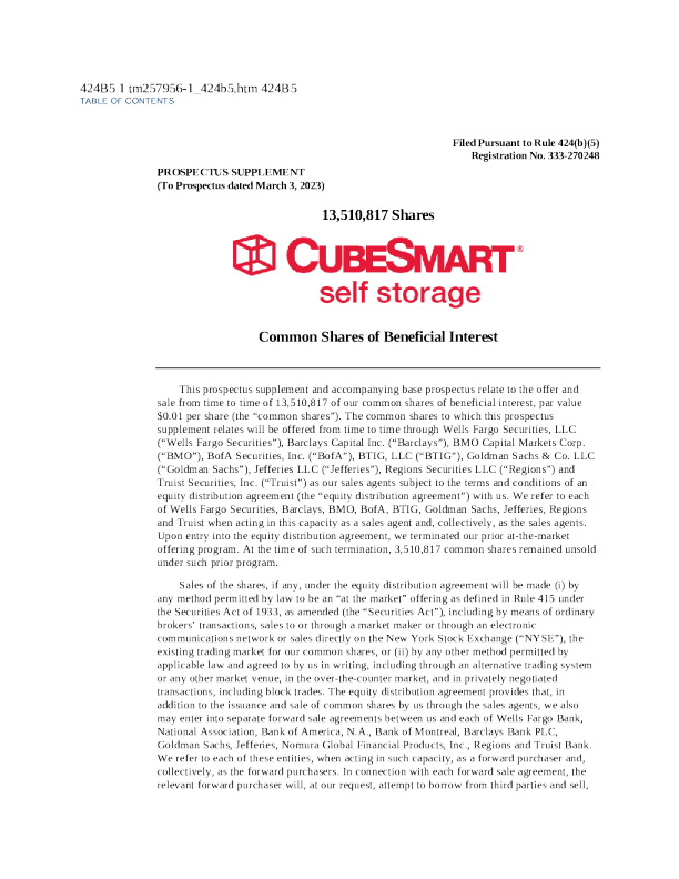 CubeSmart美股招股说明书(2025-03-03版)