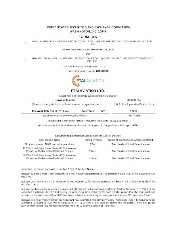 FTAI Aviation Ltd-A 2024年度报告