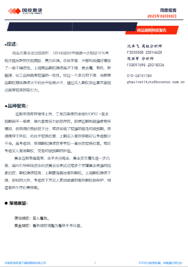 商品期权周度报告