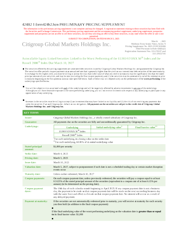 花旗集团美股招股说明书(2025-03-04版)