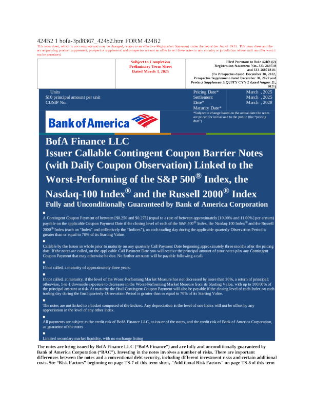 美国银行美股招股说明书(2025-03-04版)