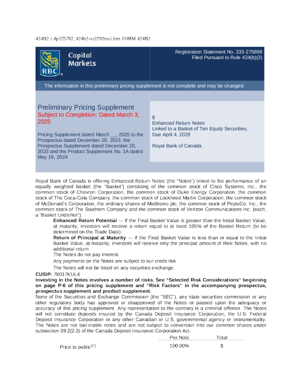 加拿大皇家银行美股招股说明书(2025-03-04版)