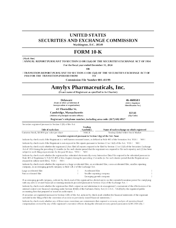 Amylyx Pharmaceuticals Inc 2024年度报告