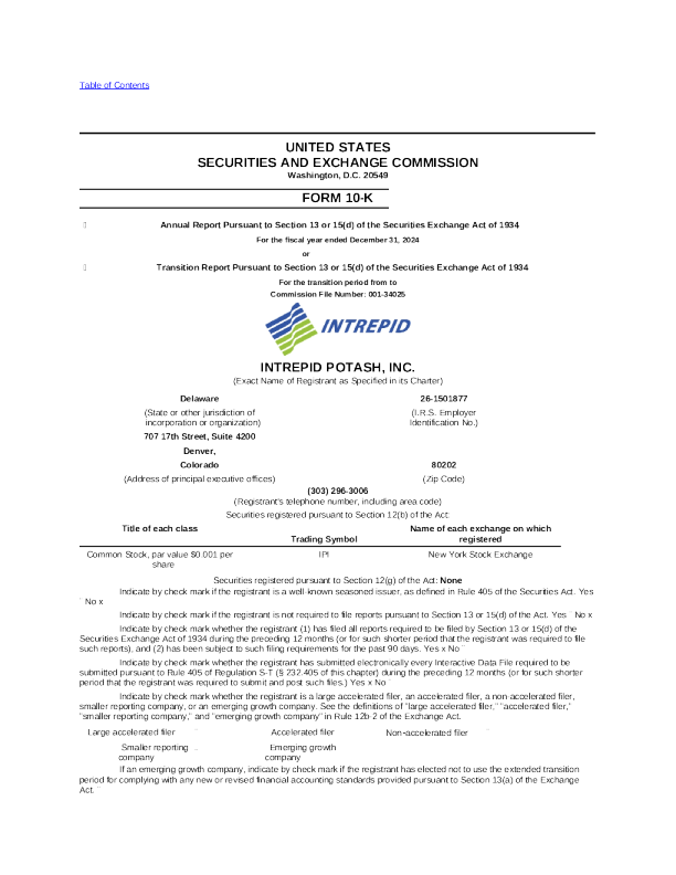 Intrepid Potash Inc 2024年度报告
