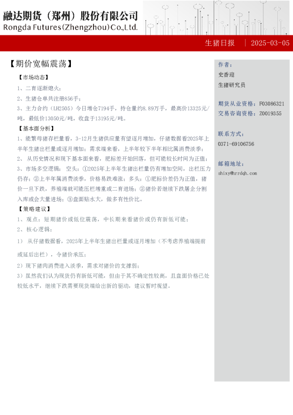 生猪日报：期价宽幅震荡