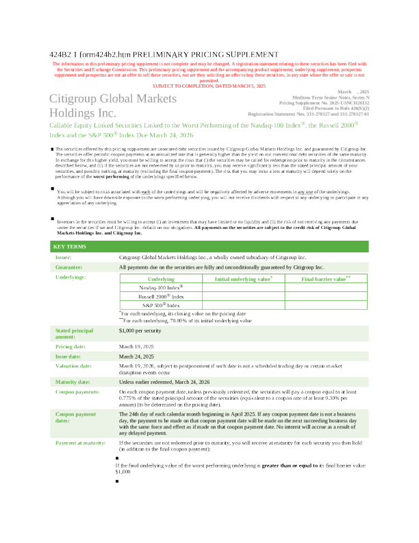花旗集团美股招股说明书(2025-03-05版)