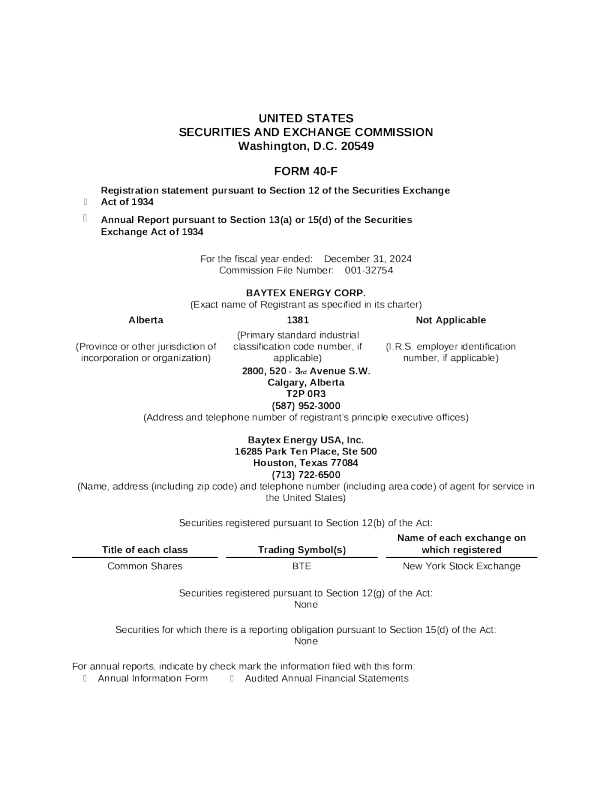 Baytex Energy Corp 2024年度报告