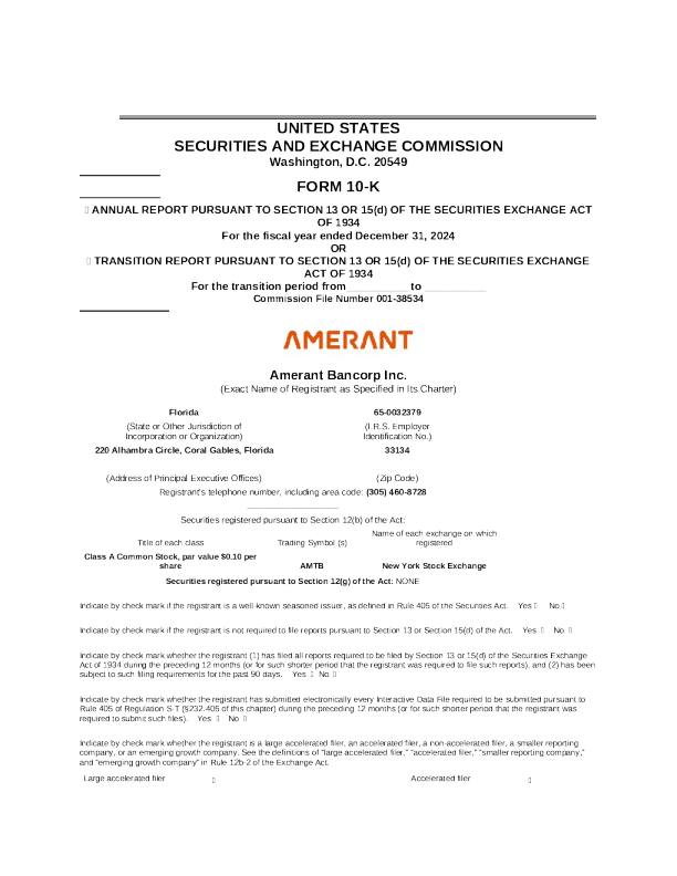 Amerant Bancorp Inc-A 2024年度报告