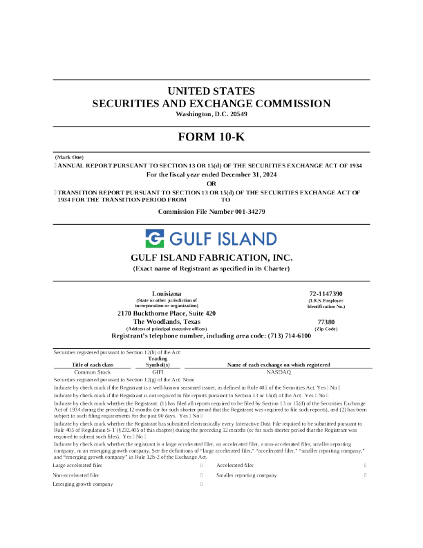Gulf Island Fabrication Inc 2024年度报告