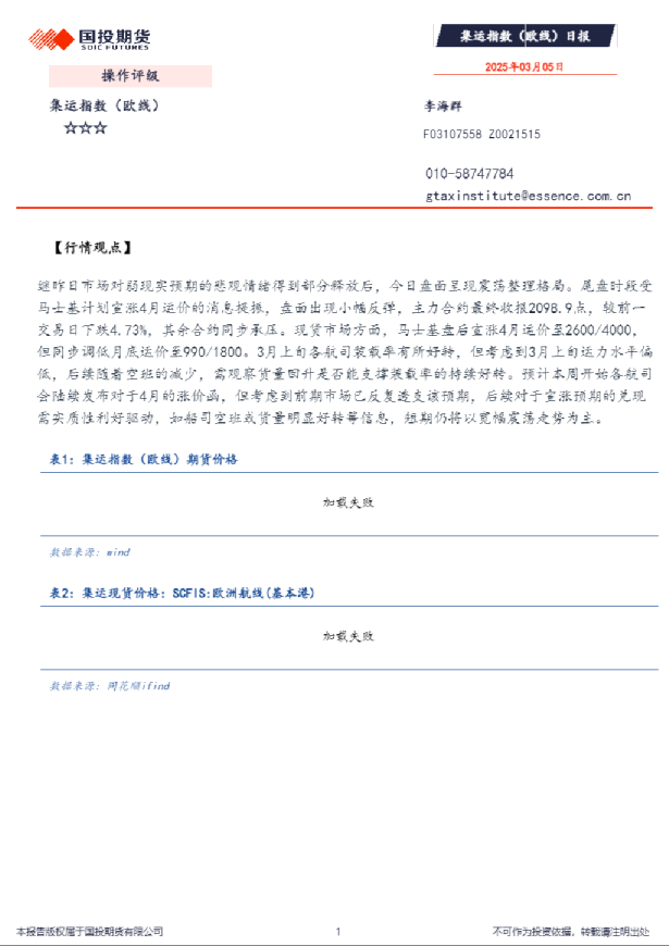 集运指数（欧线）日报