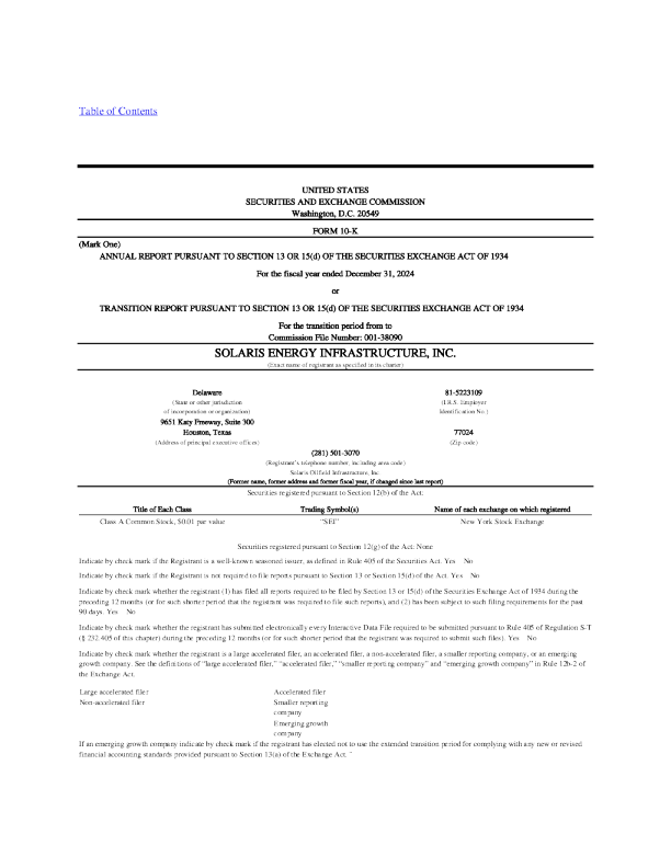 Solaris Energy Infrastructure Inc-A 2024年度报告