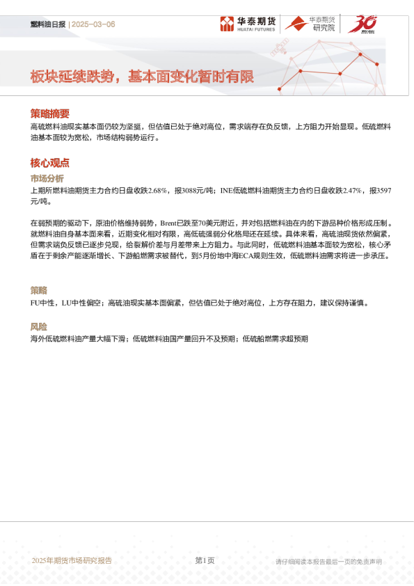 燃料油日报：板块延续跌势，基本面变化暂时有限
