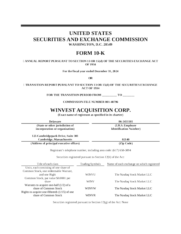 WinVest Acquisition Corp 2024年度报告