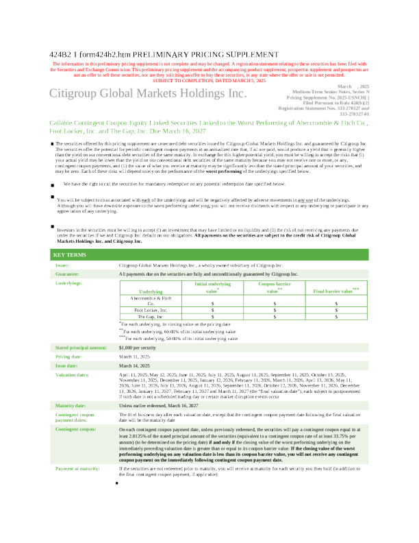 花旗集团美股招股说明书(2025-03-06版)