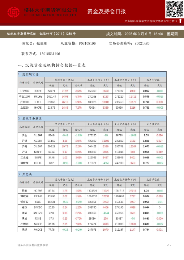 - 资金及持仓日报（20250306）