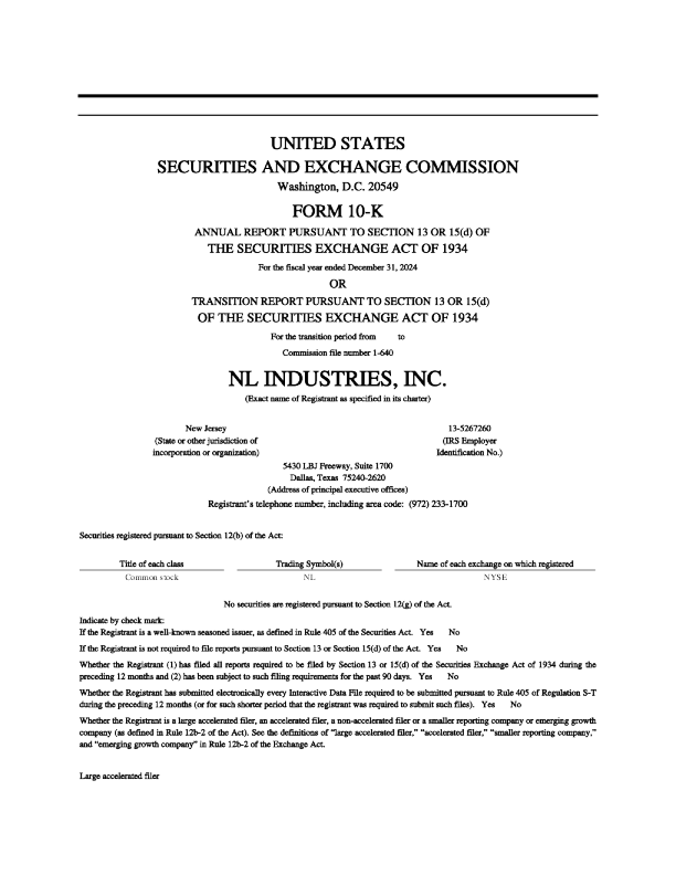NL Industries Inc 2024年度报告