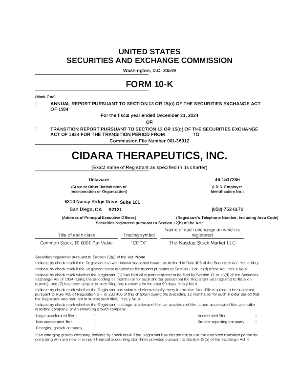 Cidara Therapeutics Inc 2024年度报告
