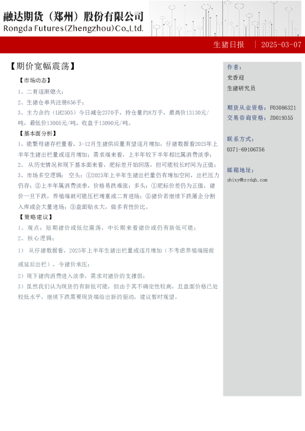 生猪日报：期价宽幅震荡