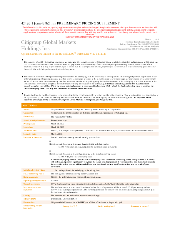 花旗集团美股招股说明书(2025-03-07版)