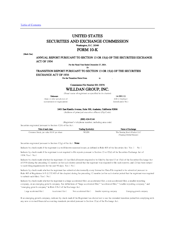 Willdan Group Inc 2024年度报告