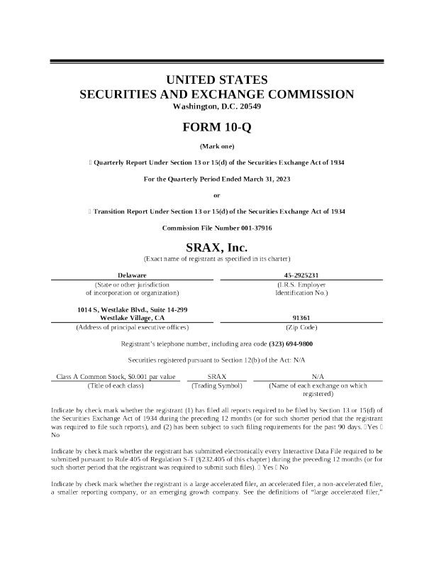 SRAX Inc-A 2025年季度报告