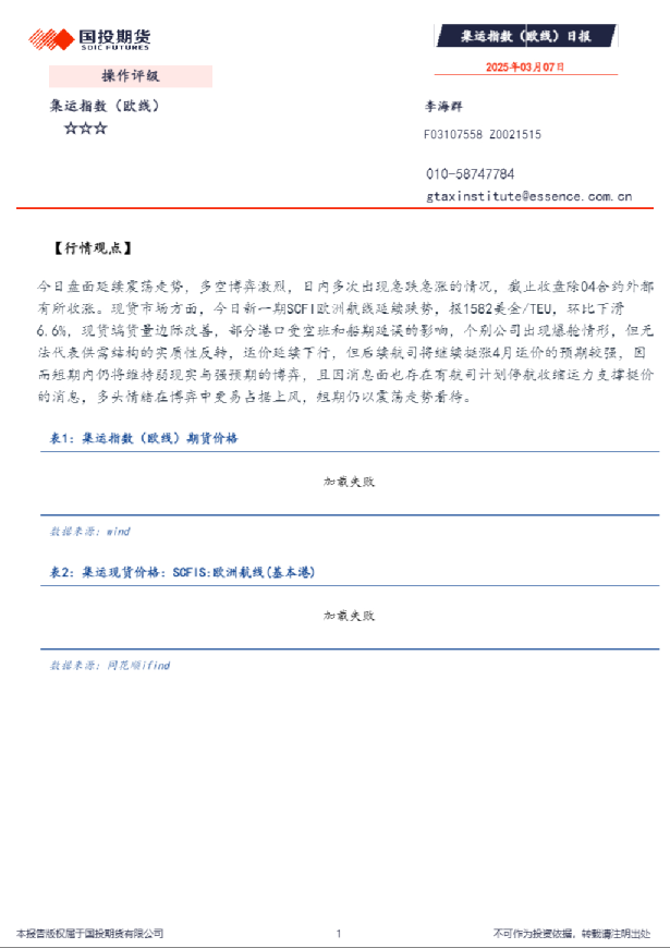 集运指数（欧线）日报