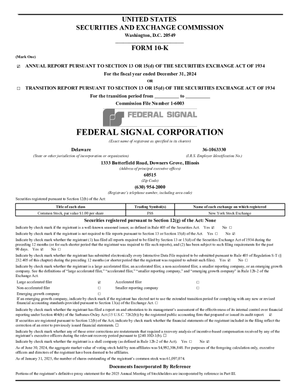 联邦信号 2024年度报告