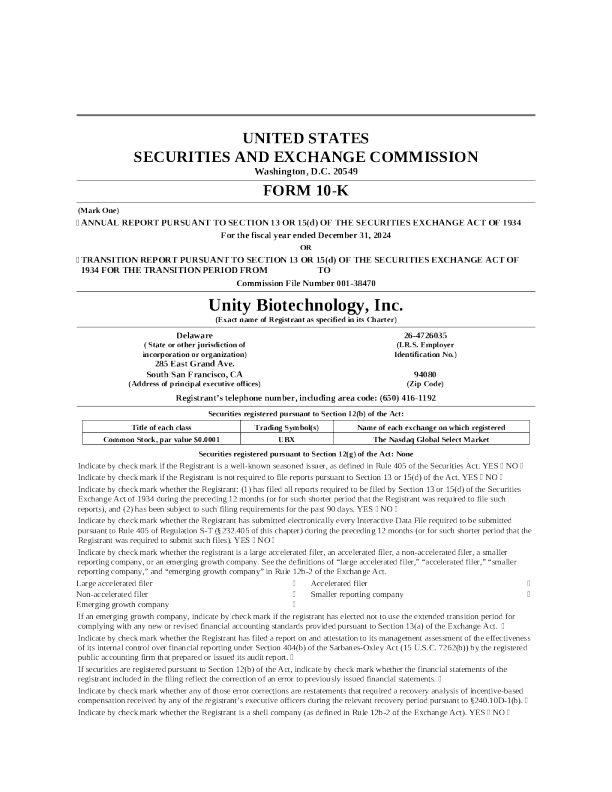 Unity Biotechnology Inc 2024年度报告