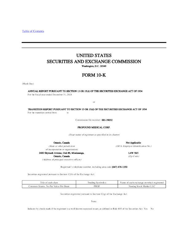 Profound Medical Corp 2024年度报告