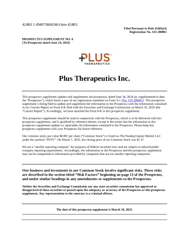 Plus Therapeutics Inc 美股招股说明书(2025-03-10版)