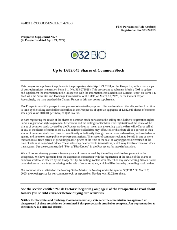 Q32 Bio Inc 美股招股说明书（2025-03-10版）