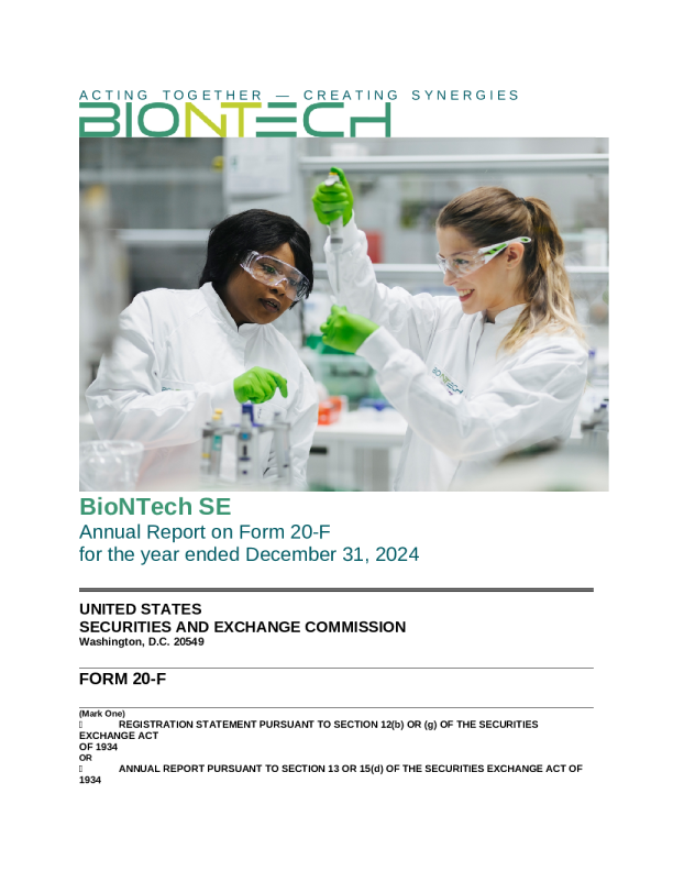 BioNTech SE ADR 2025年年度报告和过渡报告