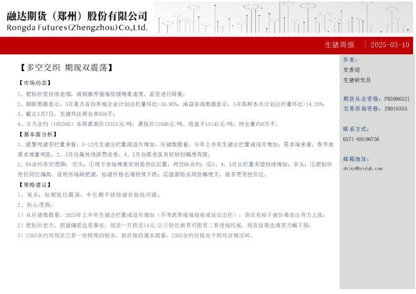 生猪周报：多空交织 期现双震荡