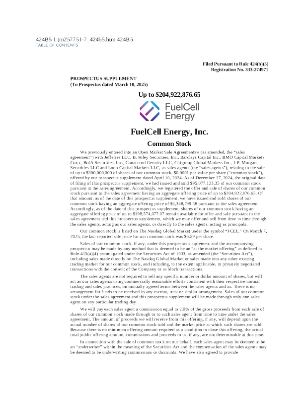 燃料电池能源美股招股说明书(2025-03-10版)