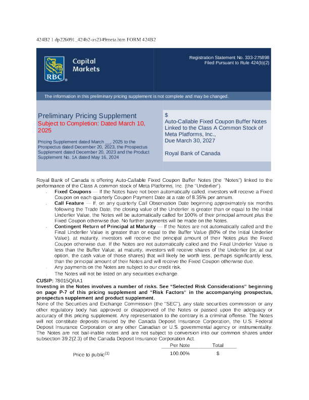 加拿大皇家银行美股招股说明书(2025-03-10版)
