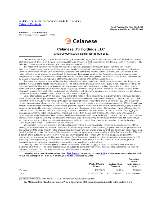 塞拉尼斯美股招股说明书(2025-03-10版)