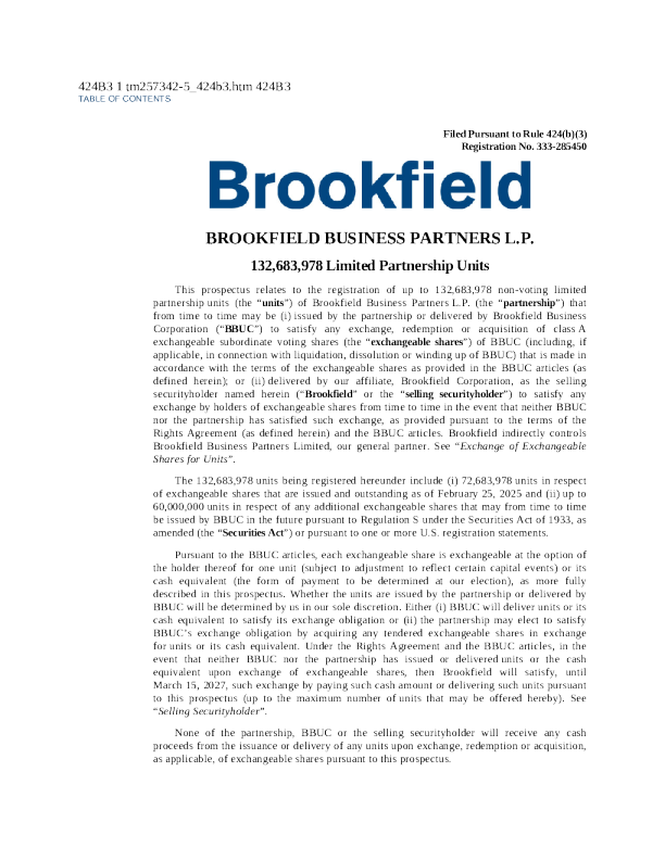 Brookfield Business Partners LP美国招股说明书（2025年3月10日版）