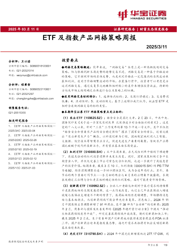 ETF及指数产品网格策略周报