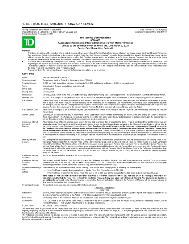 道明银行美股招股说明书(2025-03-11版)