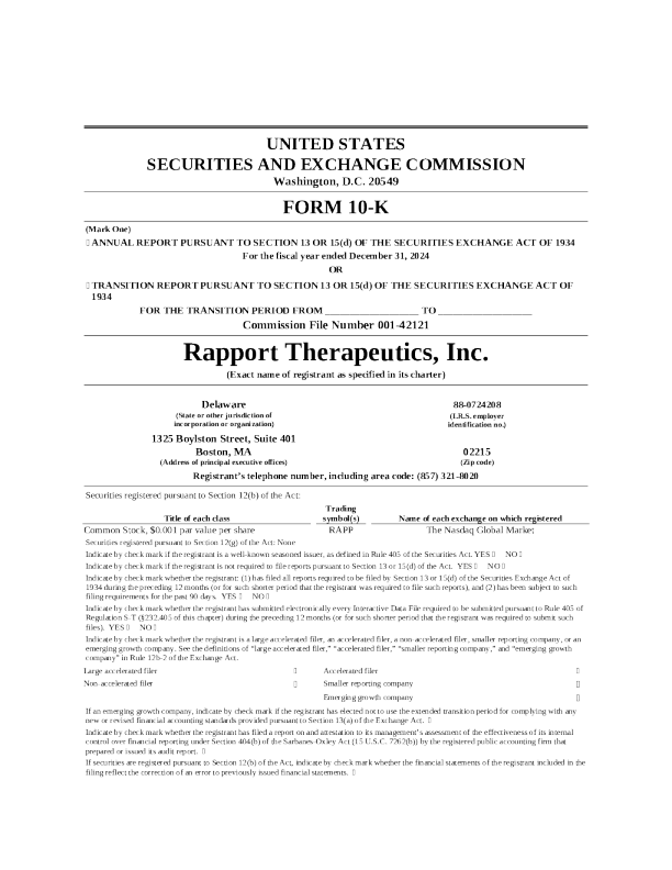 Rapport Therapeutics Inc 2024年度报告